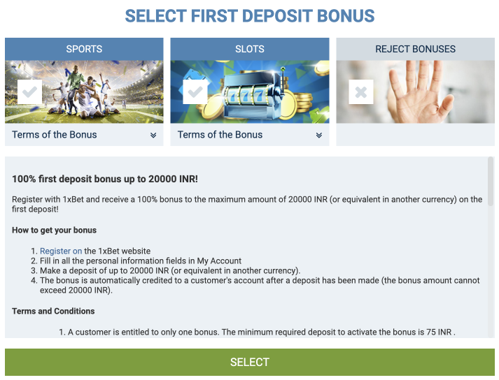 Select your bonus