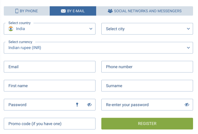 1xbet register by email