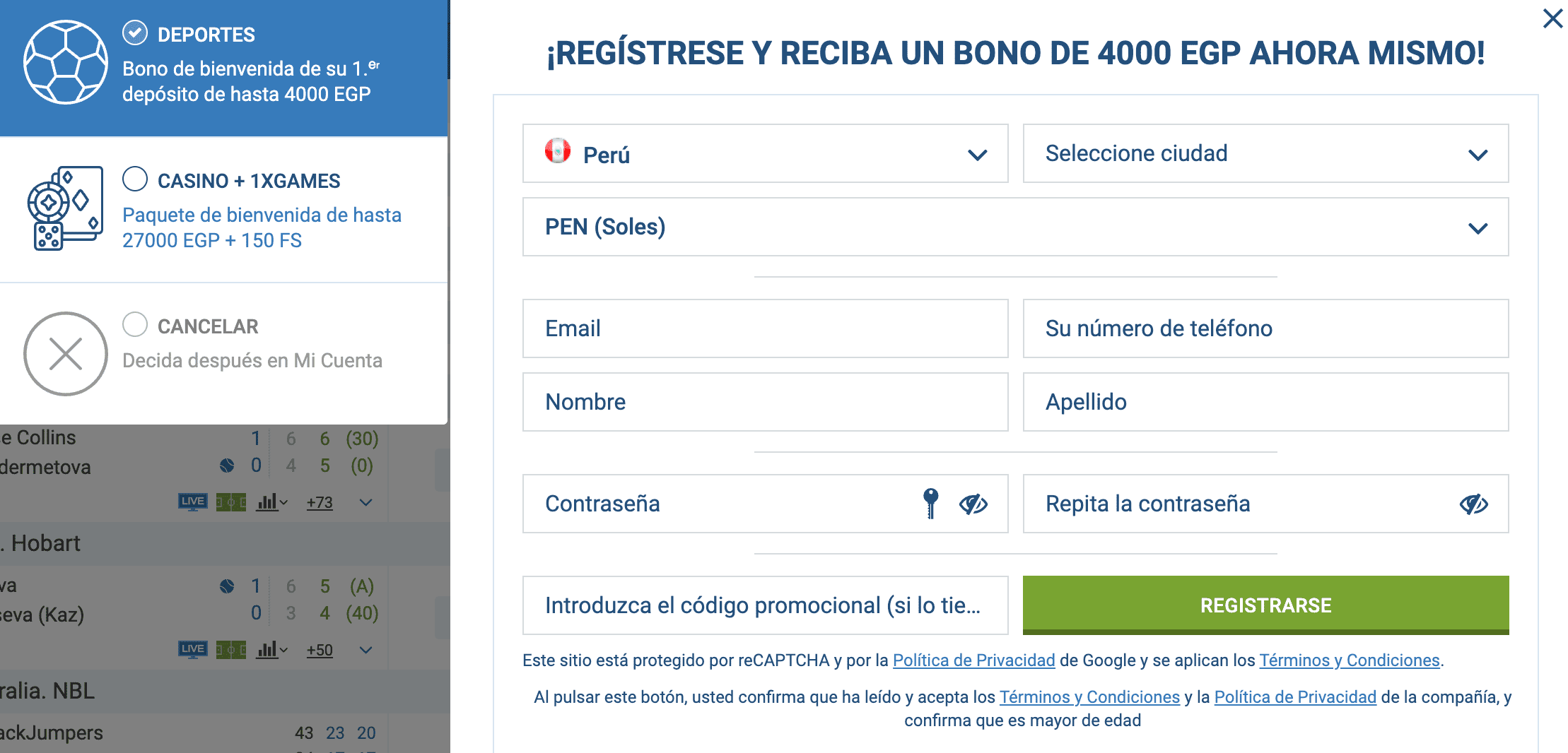 registro 1xbet