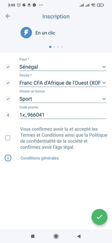Inscription en un clic 1xbet app Sénégal